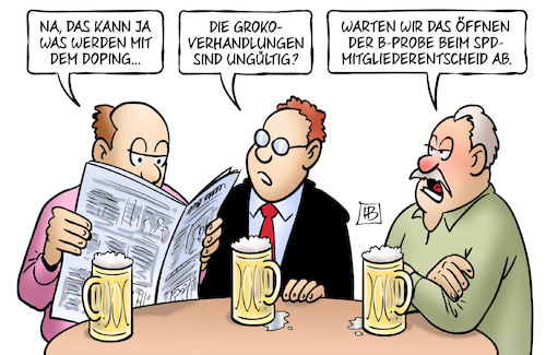 Cartoon: Groko-B-Probe (medium) by Harm Bengen tagged doping,stammtisch,kneipe,groko,verhandlungen,ungültig,öffnen,probe,spd,mitgliederentscheid,harm,bengen,cartoon,karikatur,doping,stammtisch,kneipe,groko,verhandlungen,ungültig,öffnen,probe,spd,mitgliederentscheid,harm,bengen,cartoon,karikatur