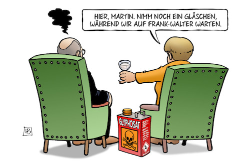 Cartoon: Groko und Glyphosat (medium) by Harm Bengen tagged schulz,glas,steinmeier,landwirtschaftsminister,schmidt,merkel,glyphosat,vertrauensbruch,zulassung,groko,spd,cdu,koalition,sondierungen,harm,bengen,cartoon,karikatur,schulz,glas,steinmeier,landwirtschaftsminister,schmidt,merkel,glyphosat,vertrauensbruch,zulassung,groko,spd,cdu,koalition,sondierungen,harm,bengen,cartoon,karikatur