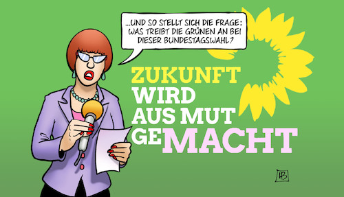 Cartoon: Grüner Antrieb (medium) by Harm Bengen tagged slogan,macht,reporterin,grüne,wahlaussage,parteitag,jamaika,koalitionen,bundestagswahl,landtagswahlen,harm,bengen,cartoon,karikatur,slogan,macht,reporterin,grüne,wahlaussage,parteitag,jamaika,koalitionen,bundestagswahl,landtagswahlen,harm,bengen,cartoon,karikatur