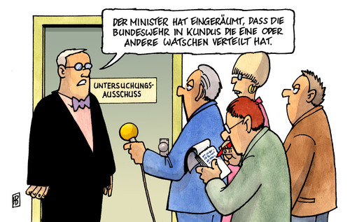 Cartoon: Guttenberg vor Kundus-Ausschuss (medium) by Harm Bengen tagged guttenberg,verteidigungsminister,kundus,afghanistan,untersuchungsausschuss,bundeswehr,angriff,tanklaster,bomben,zivile,opfer,soldaten,tod,tot,watschen,ohrfeigen,bischoff,mixa,rücktritt,guttenberg,verteidigungsminister,kundus,afghanistan,bundeswehr,angriff,bomben,zivile,opfer,soldaten,tod,tot,watschen,ohrfeigen,militär