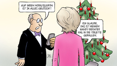 Cartoon: Handy-Berater (medium) by Harm Bengen tagged mobiltelefon,handy,berater,toilette,wc,klo,gelöscht,daten,bundeswehr,affäre,untersuchungsausschuss,von,der,leyen,weihnachtsbaum,harm,bengen,cartoon,karikatur,mobiltelefon,handy,berater,toilette,wc,klo,gelöscht,daten,bundeswehr,affäre,untersuchungsausschuss,von,der,leyen,weihnachtsbaum,harm,bengen,cartoon,karikatur