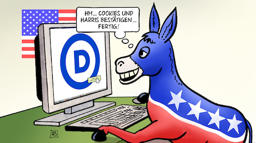 Cartoon: Harris digitale Bestätigung (medium) by Harm Bengen tagged cookies,harris,digitale,bestätigung,usa,demokraten,esel,computer,wahlkampf,kandidatin,nominierung,harm,bengen,cartoon,karikatur,cookies,harris,digitale,bestätigung,usa,demokraten,esel,computer,wahlkampf,kandidatin,nominierung,harm,bengen,cartoon,karikatur