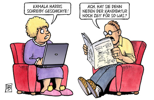 Cartoon: Harris schreibt Geschichte (medium) by Harm Bengen tagged kamala,harris,schreibt,geschichte,kandidatur,zeit,biden,vizepräsidentin,frau,schwarz,usa,wahlen,demokraten,parteitag,harm,bengen,cartoon,karikatur,kamala,harris,schreibt,geschichte,kandidatur,zeit,biden,vizepräsidentin,frau,schwarz,usa,wahlen,demokraten,parteitag,harm,bengen,cartoon,karikatur