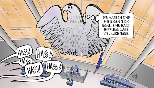 Cartoon: Hass-Impfung (medium) by Harm Bengen tagged maser,hass,impfung,bundestag,gesundheit,rechtsradikal,demokratie,bundesadler,harm,bengen,cartoon,karikatur,maser,hass,impfung,bundestag,gesundheit,rechtsradikal,demokratie,bundesadler,harm,bengen,cartoon,karikatur