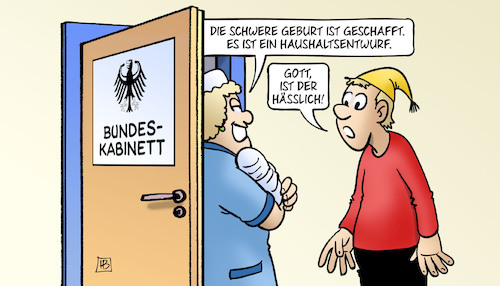 Cartoon: Haushaltsgeburt (medium) by Harm Bengen tagged bundeskabinett,hebamme,krankenschwester,schwere,geburt,baby,haushaltsentwurf,michel,hässlich,harm,bengen,cartoon,karikatur,bundeskabinett,hebamme,krankenschwester,schwere,geburt,baby,haushaltsentwurf,michel,hässlich,harm,bengen,cartoon,karikatur