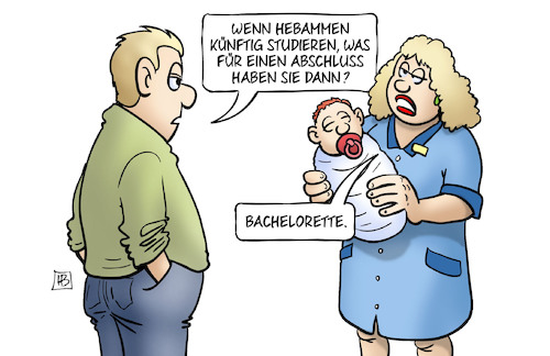 Cartoon: Hebammen-Studium (medium) by Harm Bengen tagged hebammen,studium,studieren,abschluss,kind,säugling,bachelorette,harm,bengen,cartoon,karikatur,hebammen,studium,studieren,abschluss,kind,säugling,bachelorette,harm,bengen,cartoon,karikatur