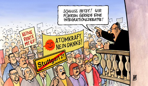 Cartoon: Heißer Herbst (medium) by Harm Bengen tagged heiß,herbst,demonstration,protest,bewegung,integration,integrationsdebatte,ablenkung,stuttgart,21,s21,bahnhof,umbau,kopfbahnhof,atomkraft,kernkraft,regierung,bundesregierung,rente,67,rede,balkon,heiß,herbst,demonstration,protest,bewegung,integration,integrationsdebatte,ablenkung,stuttgart 21,stuttgart,21,atomkraft