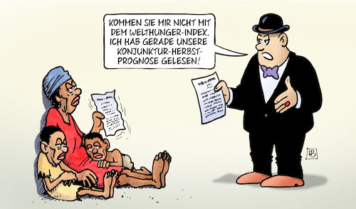 Cartoon: Herbstprognose und Hunger (medium) by Harm Bengen tagged welthungerindex,konjunktur,herbstprognose,wirtschaftsforscher,afrika,harm,bengen,cartoon,karikatur,welthungerindex,konjunktur,herbstprognose,wirtschaftsforscher,afrika,harm,bengen,cartoon,karikatur