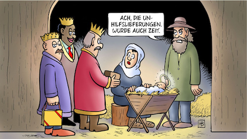 Cartoon: Hilfslieferungen (medium) by Harm Bengen tagged uno,hilfslieferungen,gaza,krieg,israel,palästina,heilige,drei,könige,krippe,maria,josef,jesus,weihnachten,harm,bengen,cartoon,karikatur,uno,hilfslieferungen,gaza,krieg,israel,palästina,heilige,drei,könige,krippe,maria,josef,jesus,weihnachten,harm,bengen,cartoon,karikatur