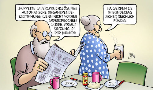 Cartoon: Hirntot (medium) by Harm Bengen tagged doppelte,widerspruchslösung,automatische,organspendezustimmung,voraussetzung,hirntod,bundestag,susemil,harm,bengen,cartoon,karikatur,doppelte,widerspruchslösung,automatische,organspendezustimmung,voraussetzung,hirntod,bundestag,susemil,harm,bengen,cartoon,karikatur