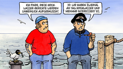 Cartoon: Hochwasser (medium) by Harm Bengen tagged hochwasser,bayern,berichte,medien,aufbauschen,klimawandel,nordsee,meer,seemann,tiede,gezeiten,katastrophe,harm,bengen,cartoon,karikatur,hochwasser,bayern,berichte,medien,aufbauschen,klimawandel,nordsee,meer,seemann,tiede,gezeiten,katastrophe,harm,bengen,cartoon,karikatur