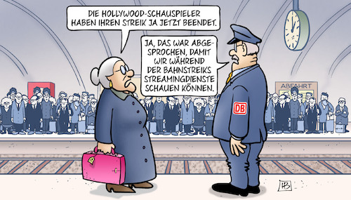 Cartoon: Hollywood und GdL-Streik (medium) by Harm Bengen tagged hollywood,schauspieler,streik,gdl,bahnstreiks,streamingdienste,bahnhof,bahnsteig,susemil,harm,bengen,cartoon,karikatur,hollywood,schauspieler,streik,gdl,bahnstreiks,streamingdienste,bahnhof,bahnsteig,susemil,harm,bengen,cartoon,karikatur