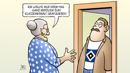 Cartoon: HSV-Klassenerhalt (medium) by Harm Bengen tagged hsv,relegation,fussball,fan,susemil,bosheit,schadenfreude,klassenerhalt,gratulieren,harm,bengen,cartoon,karikatur,hsv,relegation,fussball,fan,susemil,bosheit,schadenfreude,klassenerhalt,gratulieren,harm,bengen,cartoon,karikatur