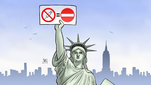 Cartoon: Impfpflicht bei Einreise (medium) by Harm Bengen tagged impfpflicht,einreise,usa,corona,freiheitsstatue,lady,liberty,harm,bengen,cartoon,karikatur,impfpflicht,einreise,usa,corona,freiheitsstatue,lady,liberty,harm,bengen,cartoon,karikatur