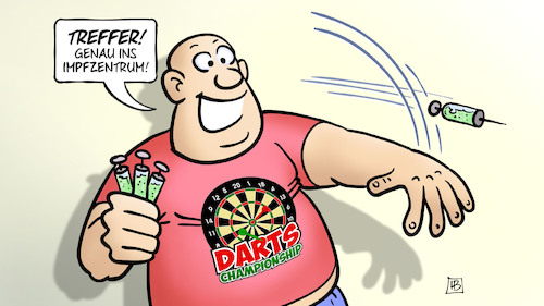 Cartoon: Impfstoff und Impfzentren (medium) by Harm Bengen tagged treffer,impfzentrum,impfstoff,dartsspieler,darts,spritzen,corona,bengen,cartoon,karikatur,treffer,impfzentrum,impfstoff,dartsspieler,darts,spritzen,corona,bengen,cartoon,karikatur