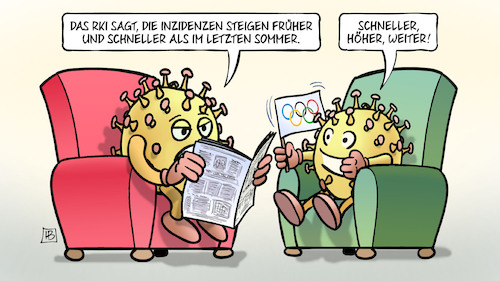 Cartoon: Inzidenz schneller (medium) by Harm Bengen tagged rki,inzidenzen,steigen,sommer,schneller,höher,weiter,viren,corona,olympia,motto,fahne,sessel,zeitung,lesen,virus,harm,bengen,cartoon,karikatur,rki,inzidenzen,steigen,sommer,schneller,höher,weiter,viren,corona,olympia,motto,fahne,sessel,zeitung,lesen,virus,harm,bengen,cartoon,karikatur