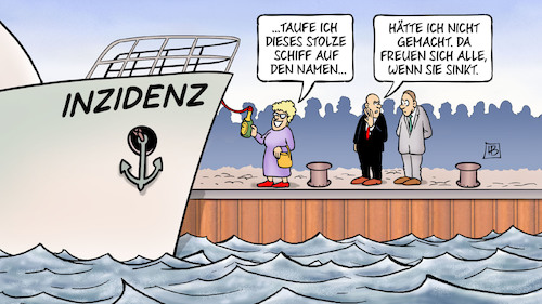 Cartoon: Inzidenz sinkt (medium) by Harm Bengen tagged inzidenz,sinkt,taufe,schiffstaufe,hafen,sinken,corona,harm,bengen,cartoon,karikatur,inzidenz,sinkt,taufe,schiffstaufe,hafen,sinken,corona,harm,bengen,cartoon,karikatur