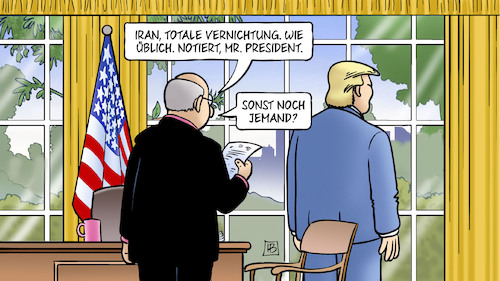 Cartoon: Iran-Vernichtung (medium) by Harm Bengen tagged iran,vernichtung,president,trump,oval,office,krieg,sanktionen,drohungen,harm,bengen,cartoon,karikatur,iran,vernichtung,president,trump,oval,office,krieg,sanktionen,drohungen,harm,bengen,cartoon,karikatur