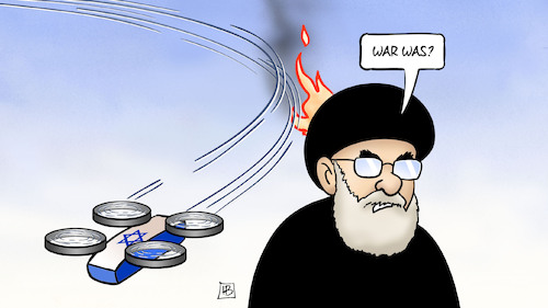 Cartoon: Israel-Gegenschlag (medium) by Harm Bengen tagged angriff,gegenschlag,israel,iran,drohne,feuer,rauch,harm,bengen,cartoon,karikatur,angriff,gegenschlag,israel,iran,drohne,feuer,rauch,harm,bengen,cartoon,karikatur