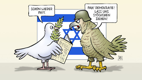 Cartoon: Israel-Patt (medium) by Harm Bengen tagged israel,wahl,patt,demokratie,stöckchen,ziehen,friedenstaube,falke,krieg,frieden,harm,bengen,cartoon,karikatur,israel,wahl,patt,demokratie,stöckchen,ziehen,friedenstaube,falke,krieg,frieden,harm,bengen,cartoon,karikatur