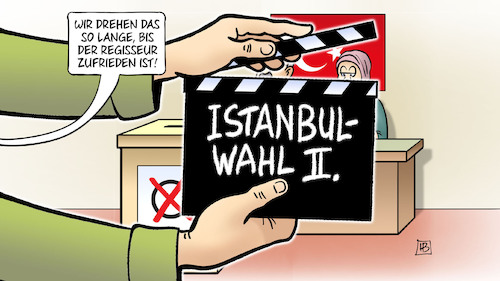 Cartoon: Istanbul-Wahl (medium) by Harm Bengen tagged istanbul,wahl,bürgermeister,türkei,erdogan,betrug,demokratie,film,klappe,regisseur,zufrieden,harm,bengen,cartoon,karikatur,istanbul,wahl,bürgermeister,türkei,erdogan,betrug,demokratie,film,klappe,regisseur,zufrieden,harm,bengen,cartoon,karikatur