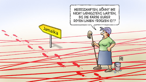 Cartoon: Jamaika-Linien (medium) by Harm Bengen tagged farbe,rote,linien,putzfrau,jamaika,koalition,cdu,csu,gruene,fdp,bundestagswahl,regierung,harm,bengen,cartoon,karikatur,farbe,rote,linien,putzfrau,jamaika,koalition,cdu,csu,gruene,fdp,bundestagswahl,regierung,harm,bengen,cartoon,karikatur