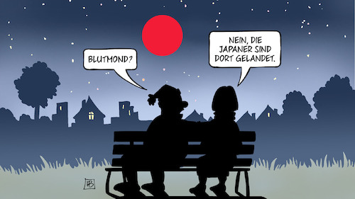 Cartoon: Japaner auf dem Mond (medium) by Harm Bengen tagged blutmond,japaner,mond,gelandet,raumfahrt,nacht,harm,bengen,cartoon,karikatur,blutmond,japaner,mond,gelandet,raumfahrt,nacht,harm,bengen,cartoon,karikatur