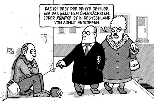 Cartoon: Jeder Fünfte arm (medium) by Harm Bengen tagged statistisches,bundesamt,erhebung,armut,deutschland,soziale,ausgrenzung,bettler,harm,bengen,cartoon,karikatur