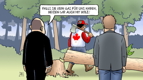 Cartoon: Kanada-Besuch (medium) by Harm Bengen tagged gas,holz,kanada,besuch,scholz,habeck,holzfaeller,energiesicherheit,krieg,ukraine,russland,harm,bengen,cartoon,karikatur,gas,holz,kanada,besuch,scholz,habeck,holzfaeller,energiesicherheit,krieg,ukraine,russland,harm,bengen,cartoon,karikatur