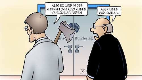 Cartoon: Karlschlag (medium) by Harm Bengen tagged lauterbach,klinikreform,kahlschlag,karlschlag,axt,beil,bundestag,harm,bengen,cartoon,karikatur,lauterbach,klinikreform,kahlschlag,karlschlag,axt,beil,bundestag,harm,bengen,cartoon,karikatur