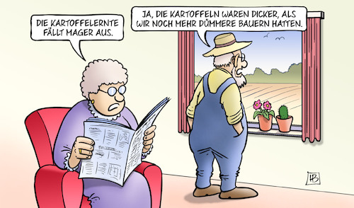 Cartoon: Kartoffelernte (medium) by Harm Bengen tagged kartoffelernte,kartoffeln,mager,dicker,dümmer,dumm,bauern,zeitung,lesen,harm,bengen,cartoon,karikatur,kartoffelernte,kartoffeln,mager,dicker,dümmer,dumm,bauern,zeitung,lesen,harm,bengen,cartoon,karikatur