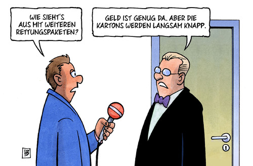 Cartoon: Kartons knapp (medium) by Harm Bengen tagged griechenland,rettungspaket,abstimmungs,bundestag,merkel,schäuble,geld,steuern,hilfe,euro,schulden,diäten,kartons,griechenland,rettungspaket,abstimmungs,bundestag,merkel,schäuble,geld,steuern,hilfe,euro,diäten