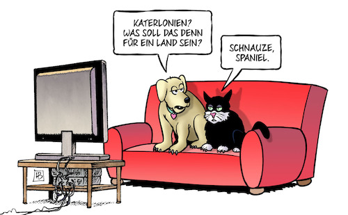 Cartoon: Katerlonien (medium) by Harm Bengen tagged katerlonien,land,schnauze,spaniel,hund,katze,katalonien,spanien,konflikt,harm,bengen,cartoon,karikatur,katerlonien,land,schnauze,spaniel,hund,katze,katalonien,spanien,konflikt,harm,bengen,cartoon,karikatur