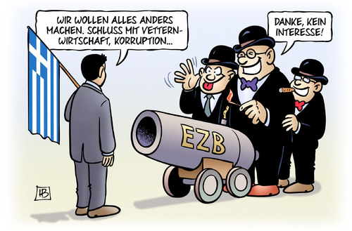 Cartoon: Kein Interesse (medium) by Harm Bengen tagged vetternwirtschaft,korruption,interesse,ezb,erpressung,kanone,drohen,bedrohung,troika,schulden,grieche,eu,europa,griechenland,wahl,alexis,tsipras,links,syriza,harm,bengen,cartoon,karikatur,vetternwirtschaft,korruption,interesse,ezb,erpressung,kanone,drohen,bedrohung,troika,schulden,grieche,eu,europa,griechenland,wahl,alexis,tsipras,links,syriza,harm,bengen,cartoon,karikatur