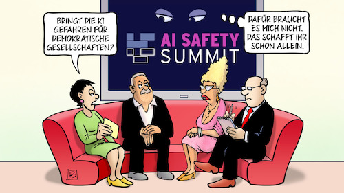 Cartoon: KI-Gefahren (medium) by Harm Bengen tagged ki,ai,gefahren,demokratische,gesellschaften,summit,gipfel,diskussion,sofa,talkrunde,kongress,künstliche,intelligenz,augen,beoabachten,harm,bengen,cartoon,karikatur,ki,ai,gefahren,demokratische,gesellschaften,summit,gipfel,diskussion,sofa,talkrunde,kongress,künstliche,intelligenz,augen,beoabachten,harm,bengen,cartoon,karikatur