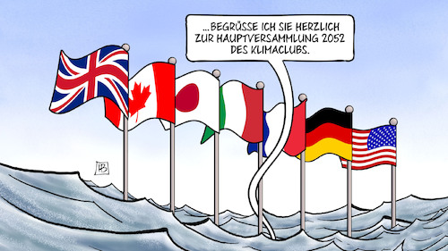 Cartoon: Klimaclub 2052 (medium) by Harm Bengen tagged hauptversammlung,2052,klimaclubs,meer,wasser,fahnen,klimawandel,meeresspiegel,anstieg,g7,schloss,elmau,harm,bengen,cartoon,karikatur,hauptversammlung,2052,klimaclubs,meer,wasser,fahnen,klimawandel,meeresspiegel,anstieg,g7,schloss,elmau,harm,bengen,cartoon,karikatur