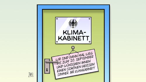 Cartoon: Klimakabinett vertagt (medium) by Harm Bengen tagged klimakabinett,umweltministerin,schulze,co2,steuer,preis,klima,urlaub,sommer,tuer,harm,bengen,cartoon,karikatur,klimakabinett,umweltministerin,schulze,co2,steuer,preis,klima,urlaub,sommer,tuer,harm,bengen,cartoon,karikatur