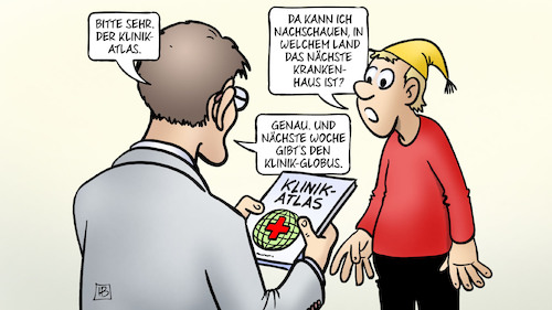 Cartoon: Klinik-Atlas (medium) by Harm Bengen tagged klinik,atlas,krankenhaus,globus,lauterbach,michel,harm,bengen,cartoon,karikatur,klinik,atlas,krankenhaus,globus,lauterbach,michel,harm,bengen,cartoon,karikatur