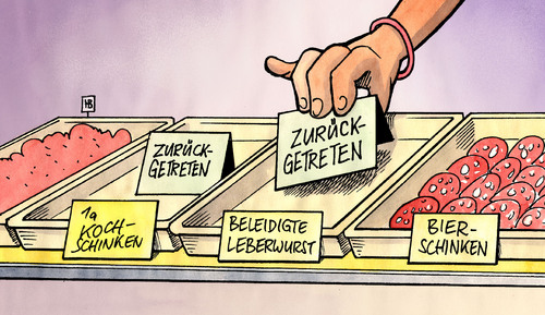 Cartoon: Köhler-Rücktritt (medium) by Harm Bengen tagged köhler,rücktritt,horst,bundespräsident,afghanistan,krieg,äusserung,amt,würde,beleidigt,leberwurst,koch,schinken,horst köhler,rücktritt,horst,bundespräsident,krieg,äusserung,amt,beleidigt,leberwurst,roland koch,köhler,roland,koch