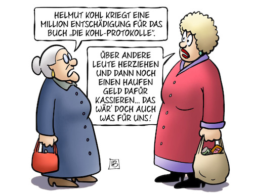 Cartoon: Kohl-Entschädigung (medium) by Harm Bengen tagged helmut,kohl,million,buch,entschädigung,protokolle,schwan,prozess,klatsch,susemil,harm,bengen,cartoon,karikatur,helmut,kohl,million,buch,entschädigung,protokolle,schwan,prozess,klatsch,susemil,harm,bengen,cartoon,karikatur