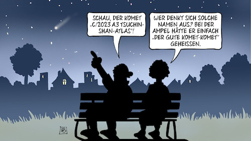 Cartoon: Kometennamen (medium) by Harm Bengen tagged komet,tsuchinshan,atlas,namen,ampel,gute,nacht,himmel,sterne,harm,bengen,cartoon,karikatur,komet,tsuchinshan,atlas,namen,ampel,gute,nacht,himmel,sterne,harm,bengen,cartoon,karikatur