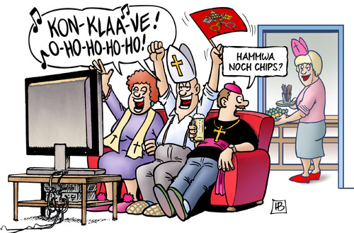 Cartoon: Konklave-Fans (medium) by Harm Bengen tagged papst,katholik,habemus,papam,papstwahl,rom,konklave,katholische,kirche,vatikan,wahl,fans,fussball,fahne,chips,harm,bengen,cartoon,karikatur,papst,katholik,habemus,papam,papstwahl,rom,konklave,katholische,kirche,vatikan,wahl,fans,fussball,fahne,chips,harm,bengen,cartoon,karikatur