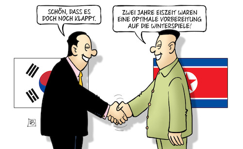 Cartoon: Korea-Dialog (medium) by Harm Bengen tagged korea,dialog,nordkorea,südkorea,gespräche,olymische,winterspiele,eiszeit,harm,bengen,cartoon,karikatur,korea,dialog,nordkorea,südkorea,gespräche,olymische,winterspiele,eiszeit,harm,bengen,cartoon,karikatur