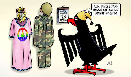 Cartoon: Kostümwechsel (medium) by Harm Bengen tagged kostümwechsel,kostüm,rosenmontag,adler,bundesadler,deutschland,karneval,fasching,uniform,militär,peace,frieden,russland,ukraine,krieg,einmarsch,angriff,harm,bengen,cartoon,karikatur,kostümwechsel,kostüm,rosenmontag,adler,bundesadler,deutschland,karneval,fasching,uniform,militär,peace,frieden,russland,ukraine,krieg,einmarsch,angriff,harm,bengen,cartoon,karikatur