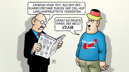 Cartoon: Krah-Rückzug (medium) by Harm Bengen tagged kamerad,krah,afd,rückzug,bundesvorstand,wahlkampfauftritte,kandidat,europawahl,krass,ss,nazis,faschismus,harm,bengen,cartoon,karikatur,kamerad,krah,afd,rückzug,bundesvorstand,wahlkampfauftritte,kandidat,europawahl,krass,ss,nazis,faschismus,harm,bengen,cartoon,karikatur