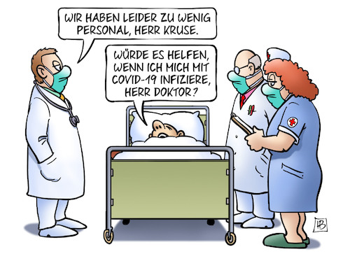 Cartoon: Krankenhauspersonal (medium) by Harm Bengen tagged krankenhauspersonal,personalmangel,covid,19,infizieren,corona,doktor,patient,krankenschwester,arzt,masken,harm,bengen,cartoon,karikatur,krankenhauspersonal,personalmangel,covid,19,infizieren,corona,doktor,patient,krankenschwester,arzt,masken,harm,bengen,cartoon,karikatur