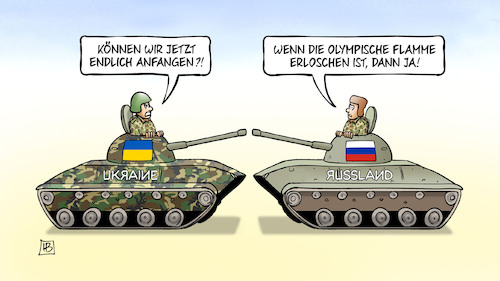 Cartoon: Kriegs-Ungeduld (medium) by Harm Bengen tagged russland,ukraine,krieg,kriegsgefahr,olympische,flamme,olympia,ende,panzer,soldaten,ungeduld,harm,bengen,cartoon,karikatur,russland,ukraine,krieg,kriegsgefahr,olympische,flamme,olympia,ende,panzer,soldaten,ungeduld,harm,bengen,cartoon,karikatur