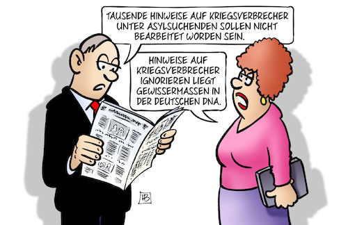 Cartoon: Kriegsverbrechen ignoriert (medium) by Harm Bengen tagged hinweise,kriegsverbrecher,kriegsverbrechen,asylsuchende,ignorieren,deutsche,dna,entnazifizierung,bengen,cartoon,karikatur,hinweise,kriegsverbrecher,kriegsverbrechen,asylsuchende,ignorieren,deutsche,dna,entnazifizierung,bengen,cartoon,karikatur