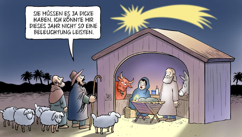 Cartoon: Krippenbeleuchtung (medium) by Harm Bengen tagged krippenbeleuchtung,beleuchtung,kosten,stromrechnung,energie,maria,josef,jesus,kind,hirten,schafe,weihnachten,harm,bengen,cartoon,karikatur,krippenbeleuchtung,beleuchtung,kosten,stromrechnung,energie,maria,josef,jesus,kind,hirten,schafe,weihnachten,harm,bengen,cartoon,karikatur