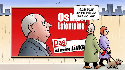 Cartoon: Lafontaine 2012 (medium) by Harm Bengen tagged lafontaine,oskar,2012,wahl,parteivorsitzender,dejavu,plakat,lindner,fdp,hund,waehler,linke,partei,ernst,bartsch,wagenknecht,lafontaine,2012,wahl,parteivorsitzender,dejavu,plakat,lindner,fdp